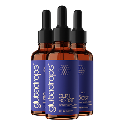 3 Flaschen GlutaDrops Gewichtsverlust Tropfen nebeneinander auf weißem Hintergrund. Optimale natürliche Unterstützung für die Gewichtskontrolle in Deutschland.﻿